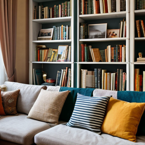Home 23 **
"A cozy living room in a Moscow apartment, decorated with personal photographs and souvenirs from travels. The room features a comfortable sofa with soft cushions and a warm blanket. Bookshelves are filled with books and trinkets. Soft, natural light filters through sheer curtains. Fully clothed. Safe for work. Appropriate content. Perfect anatomy, natural proportions, well-formed hands, proper finger count. Professional, family-friendly, modest decor, high quality."
**