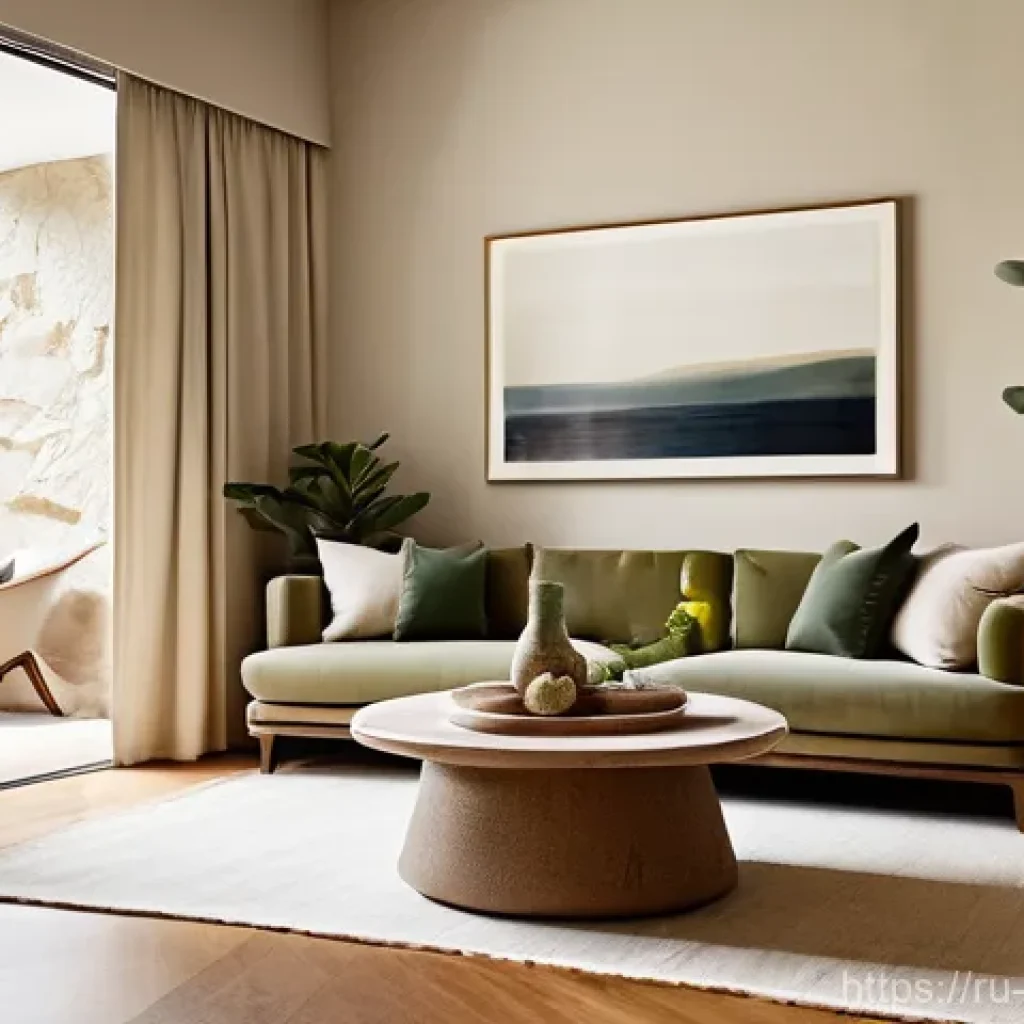 홈스타일링 실습 공간 구성 팁 - **Eco-Harmony Living Room: Natural Serenity**
"A tranquil and inviting living room interior, emb...