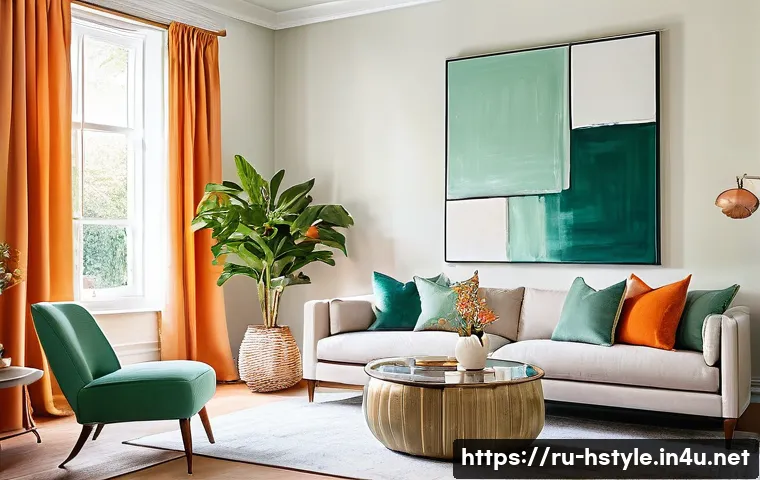 홈스타일링과 공간 연출 기술 - **A Serene and Inviting Living Room with Pastel Tones and Vibrant Accents.**
    A bright and airy l...