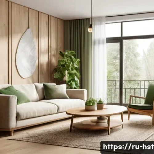 홈스타일리스트가 알아야 할 최신 트렌드 - A cozy, eco-friendly living room interior emphasizing natural materials and textures: warm wooden fu...