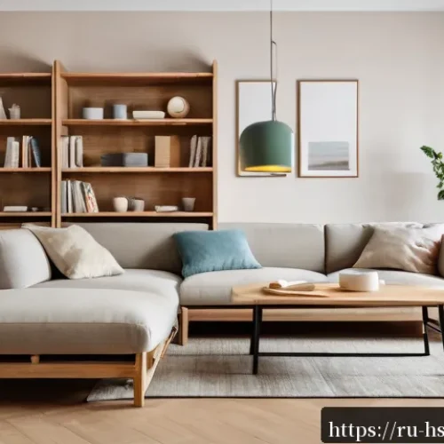 홈스타일링 프로젝트 관리 스킬 - A modern Russian living room interior emphasizing budget-friendly yet high-quality materials and fun...