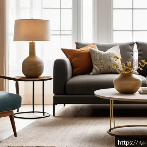 홈스타일리스트와 인테리어 디자이너의 차이점 - A cozy, stylish living room interior designed by a home stylist, featuring warm natural lighting, so...